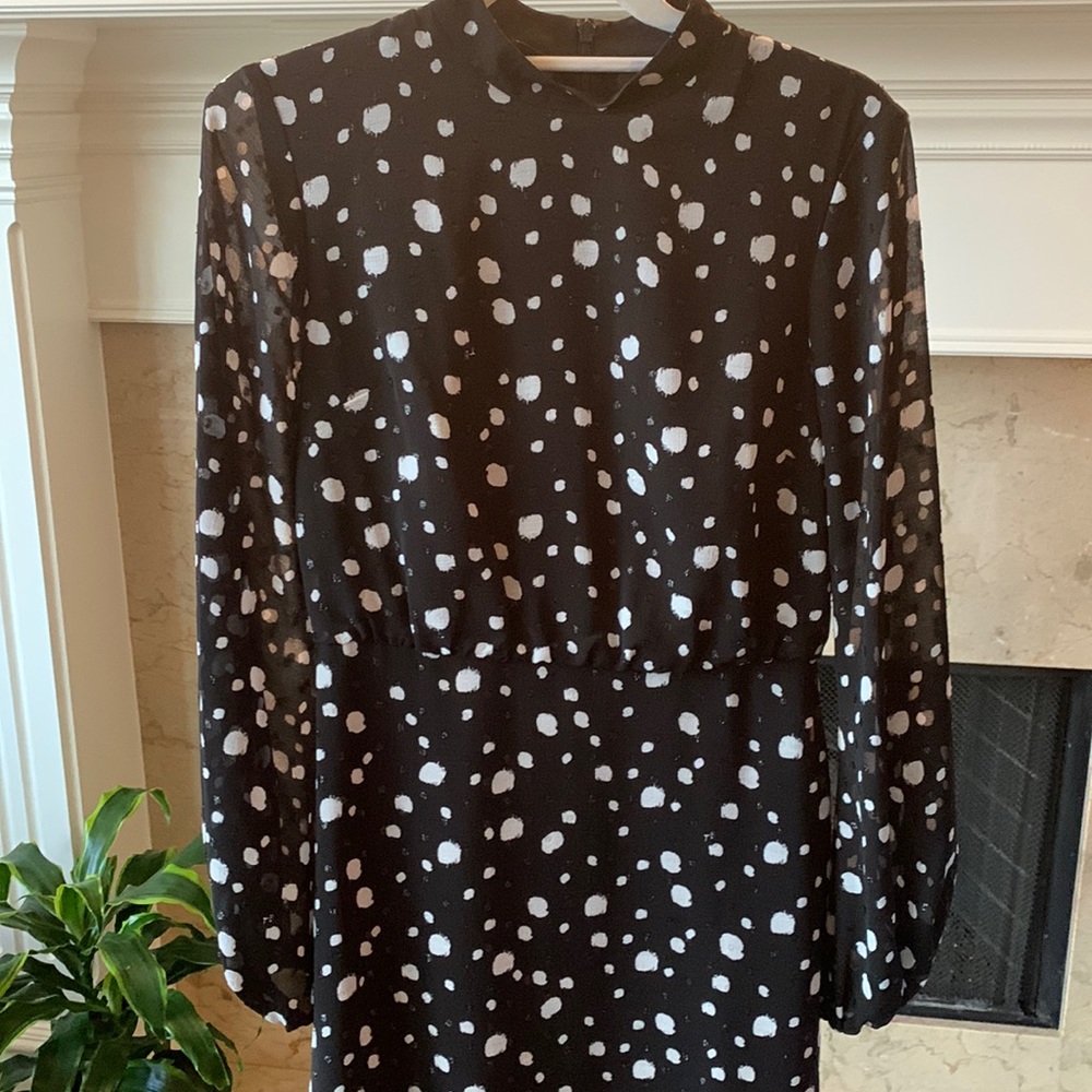 Ted Baker black & white silk dress - with sheer sleeves.